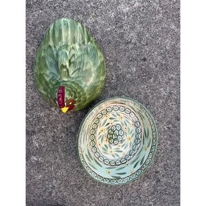 Temp-tations Old World Green‎ Ceramic Hen on Nest Covered Baker 2.0 QT Stoneware